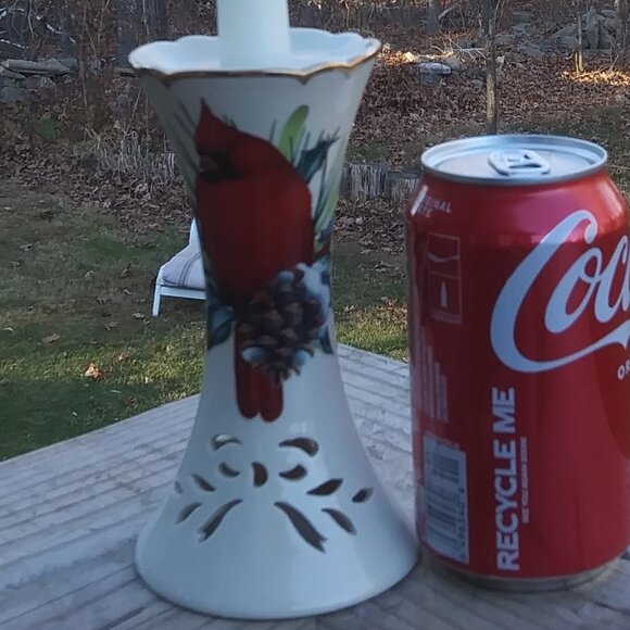 Lenox Winter Greetings Cardinal theme pierced taper candle holder - Picture 4 of 16